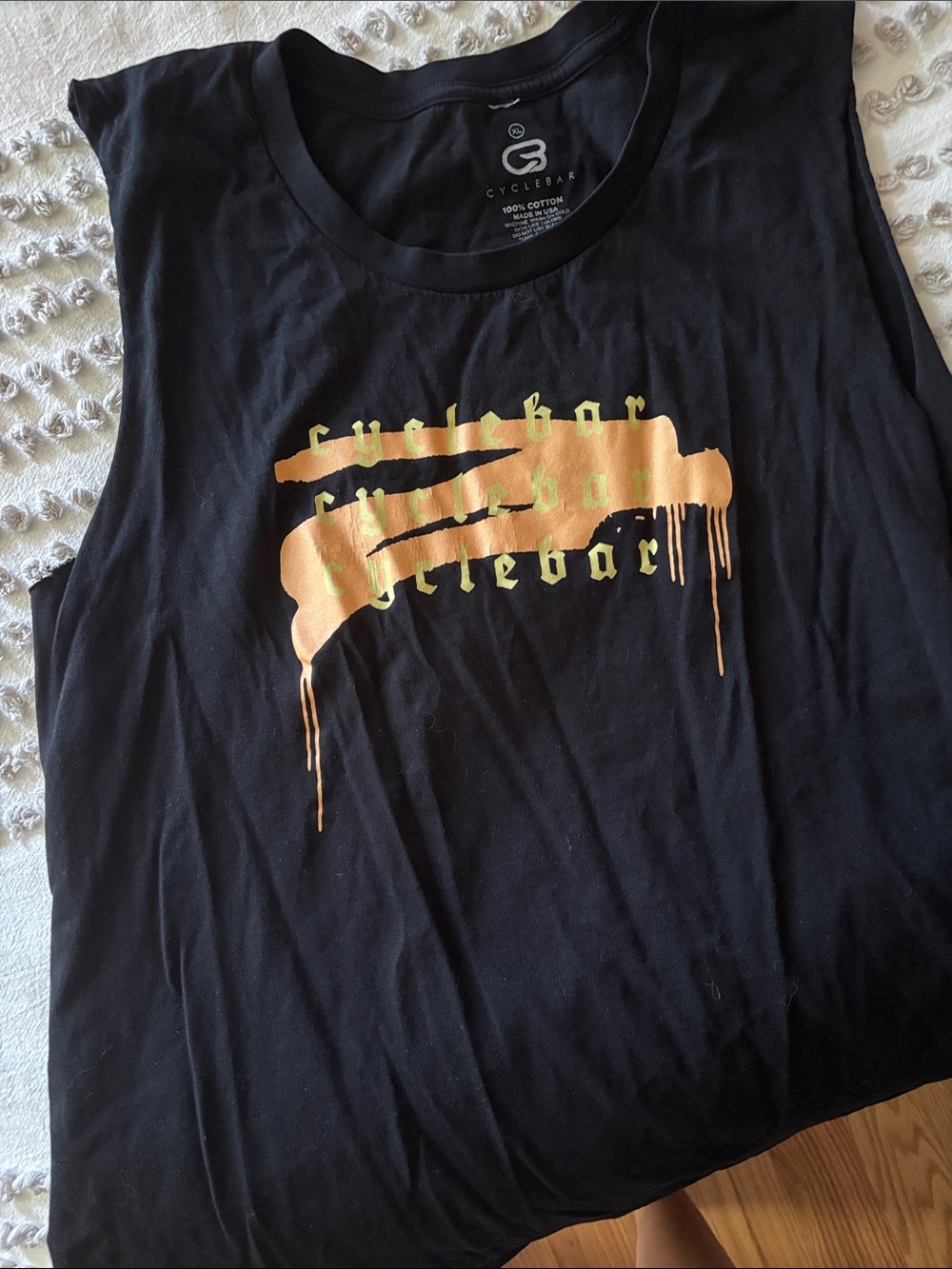 Cyclebar Black Muscle Tank with Orange Drip Logo